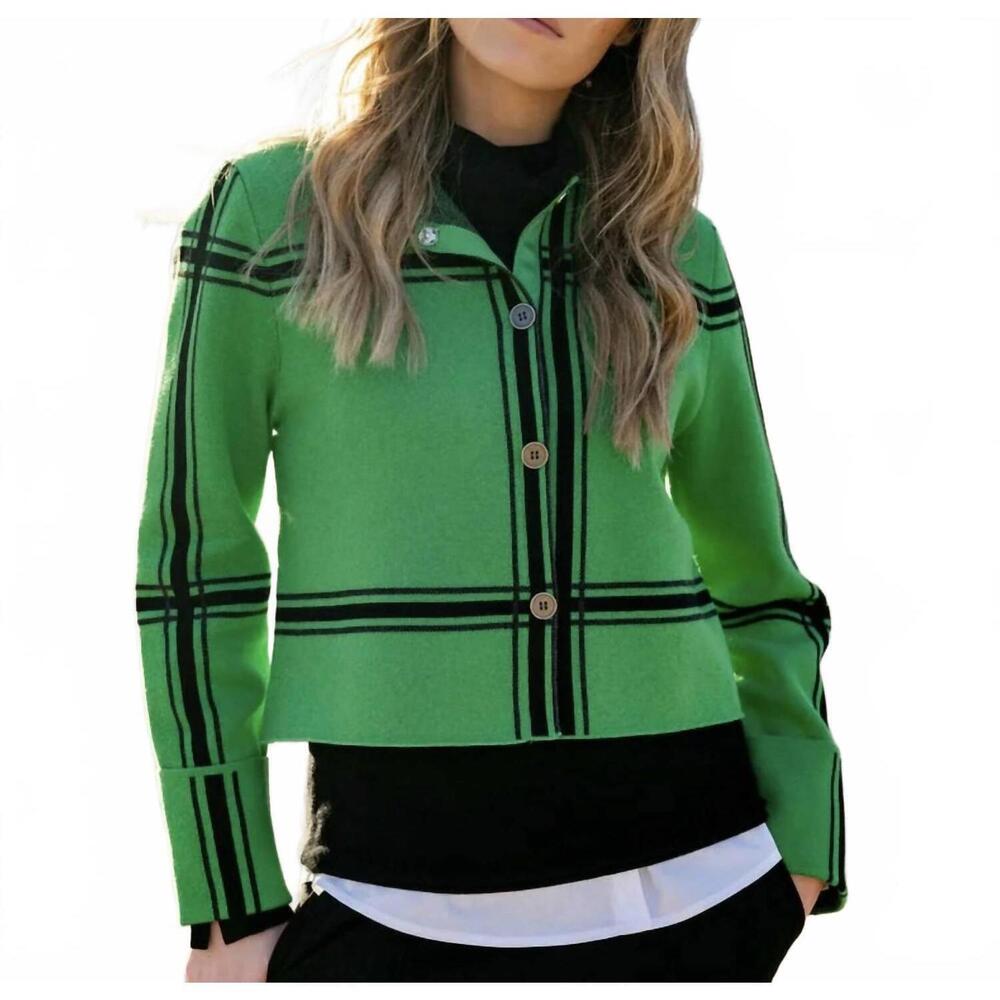 NEW LAMADE marble cropped check knit jacket in green